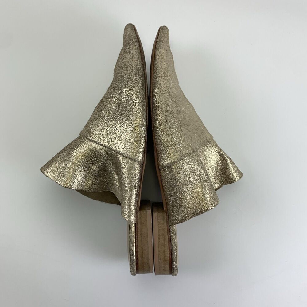 BOGO Free People Sienna SlipOn Mule Ruffle Gold Shimmer Leather Pointed 39.5 9 - Picture 9 of 12